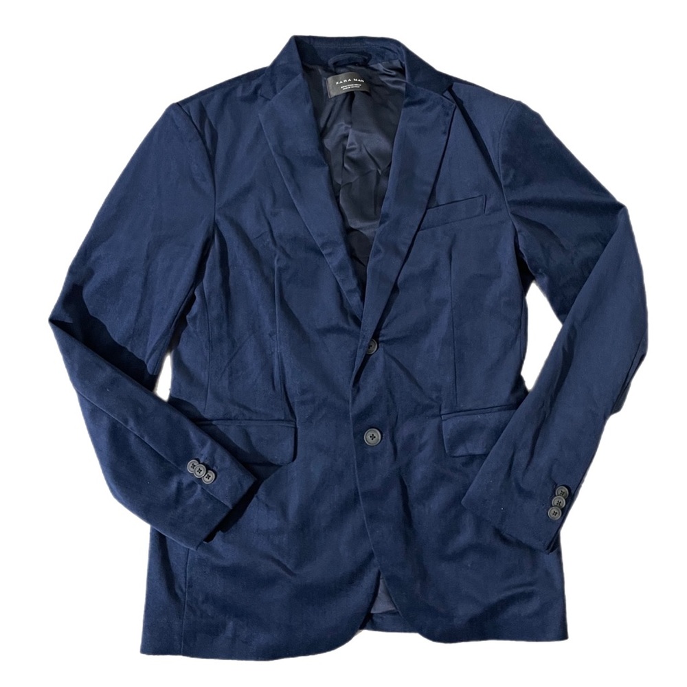 ZARA Men’s Navy Blue Velvet Slim Fit Blazer‎ Jacket M 40R